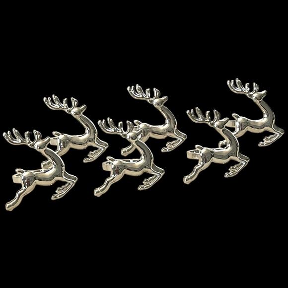 Set (6) Silver REINDEER NAPKIN RINGS Holders Holiday Christmas Table Decor 2.25" - Picture 13 of 13